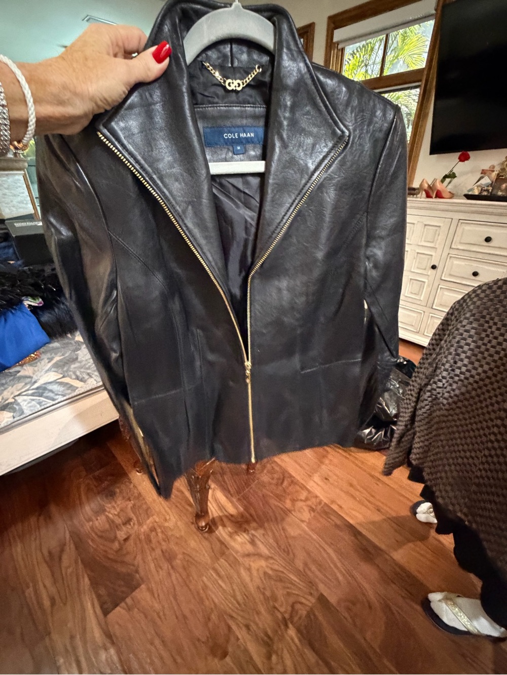 Cole Haan Black Leather Zip-Front Moto Jacket